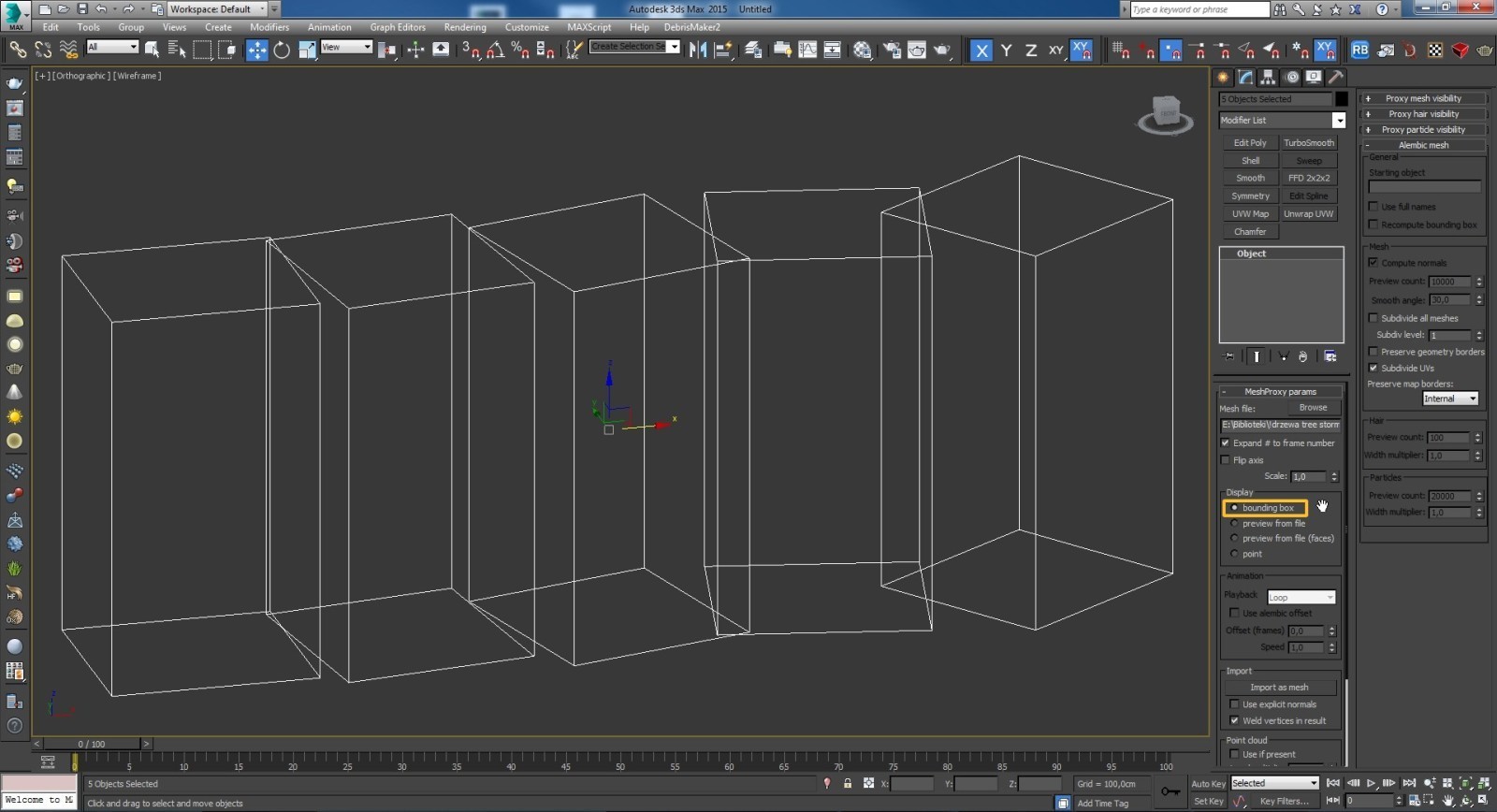 Set the V-ray Proxy objects to Display - Bounding Box